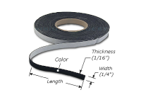 Felt: Adhesive Back, Rabbet Felt Liner Strip, Thickness: 1/16", Width: 1/4", Black, FELT001 preview image