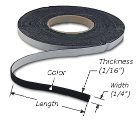 Felt: Adhesive Back, Rabbet Felt Liner Strip, Thickness: 1/16", Width: 1/4", Black, FELT001