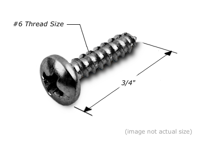 Screw: #6x3/4", Phillips/Round Head, Wood Screw, SCREW003