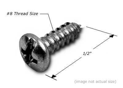 Screw: #8x1/2", Phillips/Pan Head, Sheet Metal Screw, SCREW004